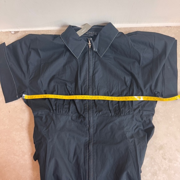J Crew Black Zip Up Shirt Dress Short Sleeve Midi Women Sz 14 Fit Flare Pockets - Picture 5 of 13